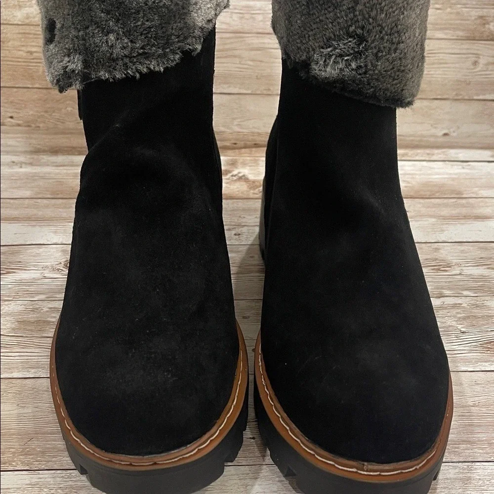 Baretraps Wyoming Womens Black Suede Water Resistant Faux Fur Lug Sole Boots
